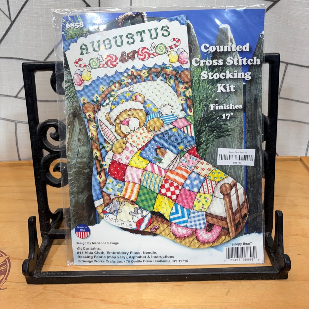 Design Works Cross Stitch Stocking Kit 17" Sleepy Bear Patchwork 6858 Christmas